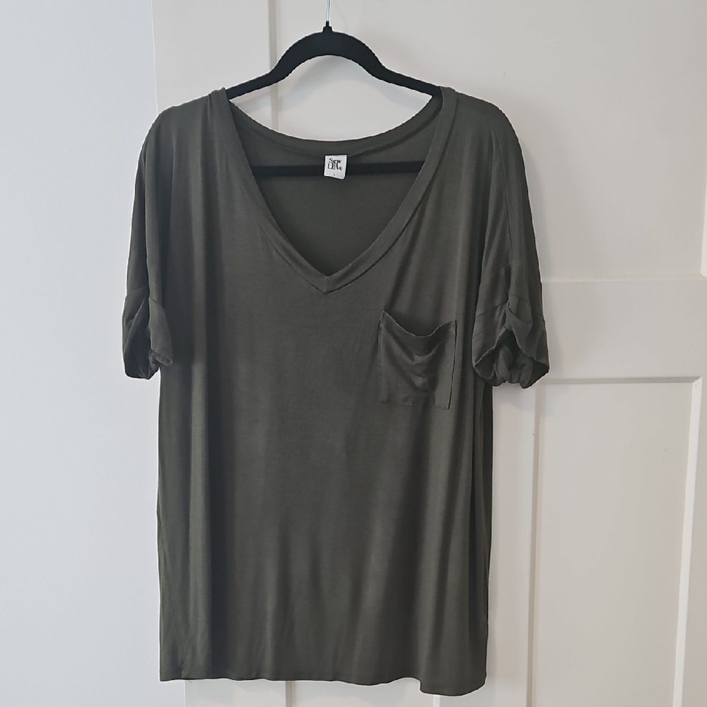 Women's Olive Green V-Neck Top